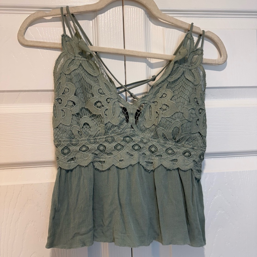 Elegant Lace Trim Green Top